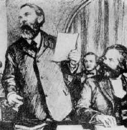 Engels und Marx beim Haager Kongress